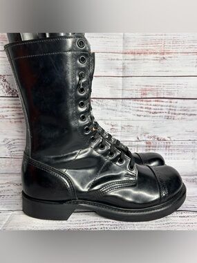 Double H 975 Black Leather Cap Toe Combat Jump Boots MADE IN USA Men’s Size 7 D
